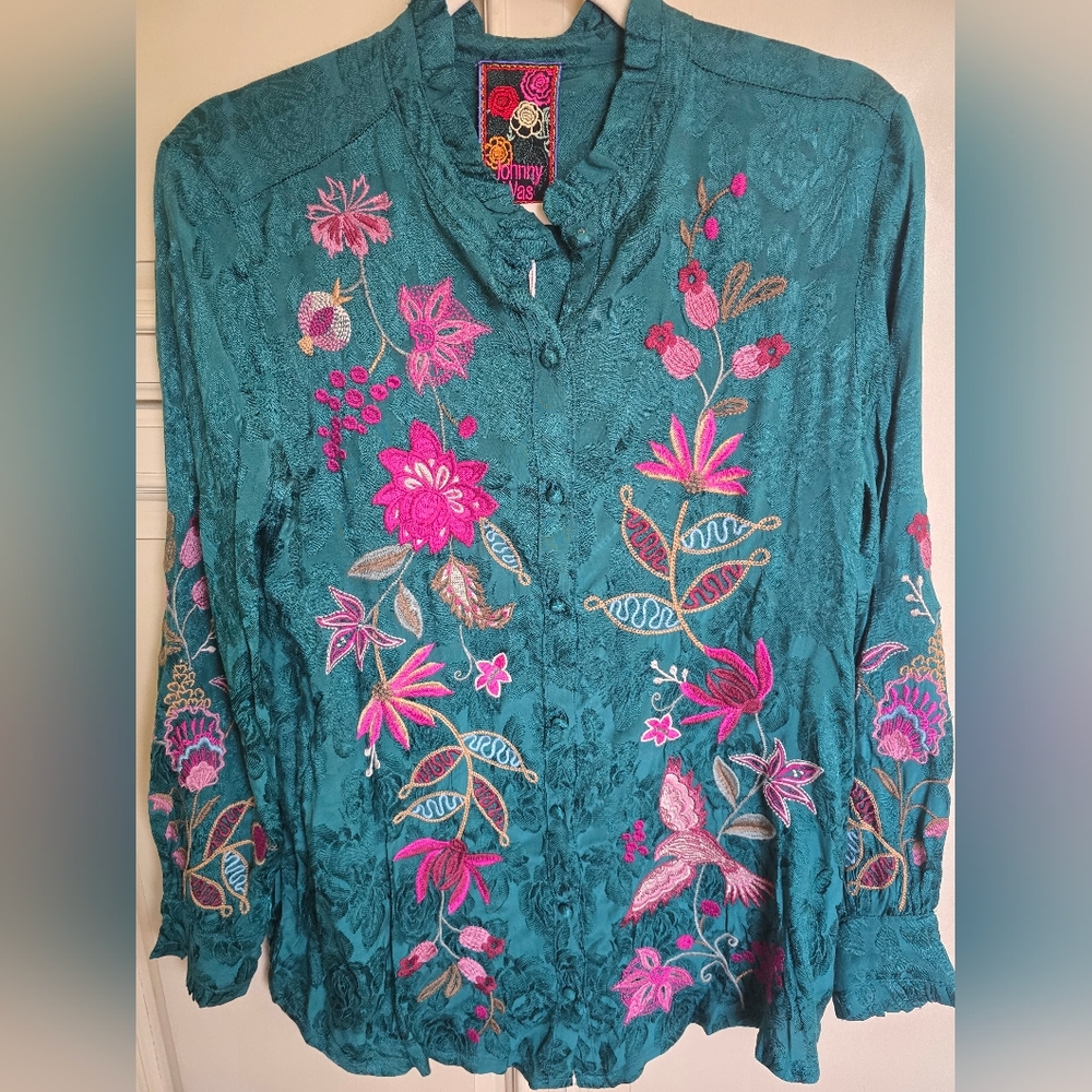 JOHNNY WAS Embroidered Penellope Women's Top Small $368 Retail